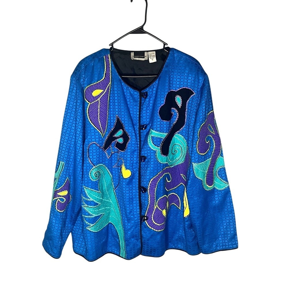 Maggie Barnes Women's Embroidered Patchwork Blazer Lined 1X ShoulderPads‎